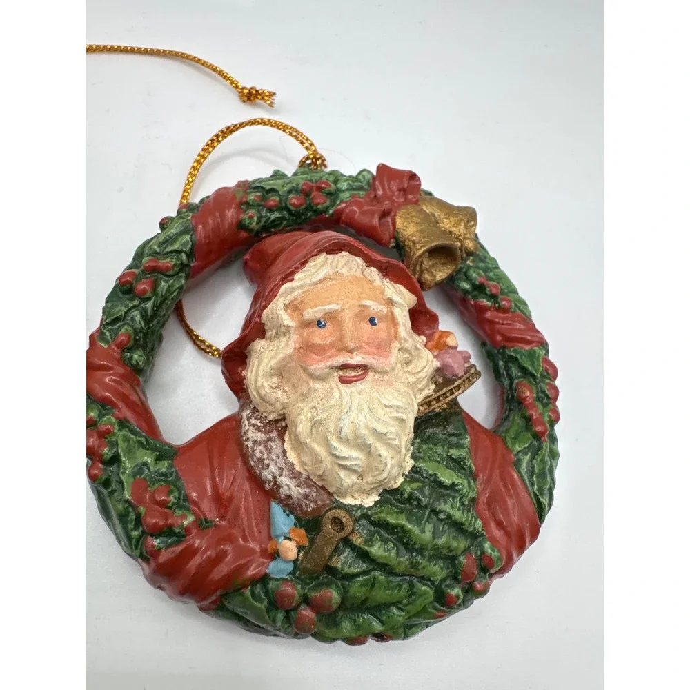 Silvestri Handcrafted Santa Wreath Christmas Ornaments Set of 4 Red Green Gold